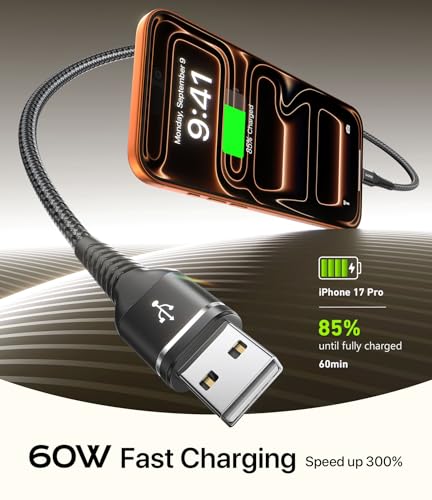 Image of USB to USB C Cable Fast Charging 1FT, 2Pack USBA to USBC Cable for CarPlay