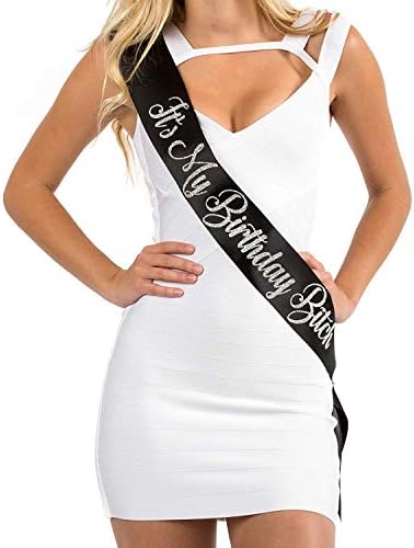 It's My Birthday Bitch Birthday Sash Black Satin with Silver Glitter Lettering by Dulcet Downtown
