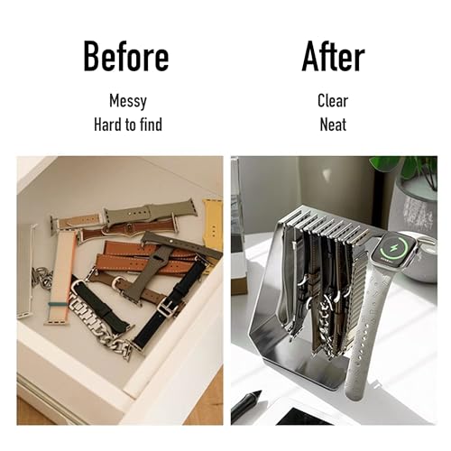 XFEN Stainless Steel Band Holder Organizer with Charger Stand for Apple Watch – Holds 9 Bands, Premium Durable Design, Silver - Image 7