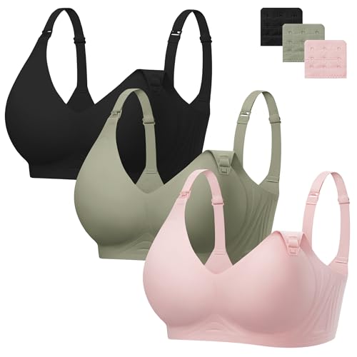 Image of Angelhood 3 Pack Nursing Bras for Breastfeeding Seamless Pregnancy Maternity Bra Wireless Sleep Bralette with Extenders