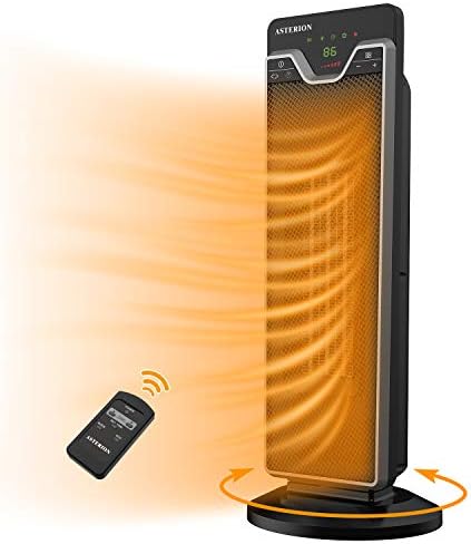 Indoor Electric Space Heater with Adjustable Thermostat, ASTERION 1500W Portable Oscillating Personal Ceramic Heater with LED Display Remote Timer Overheat Tip Over for Home Office Bedroom Room, Black