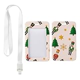 Tarjetero de cascanueces para árbol de Navidad con cordón blanco, cordón con soporte para tarjetas de identificación, protector vertical para tarjetas de identificación, protector vertical para