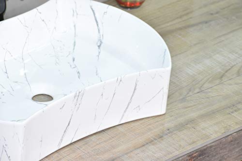 Image of InArt Designer table top wash basin for bathroom /bathroom sink /cabinet wash basin /ceramic basin /counter top basin /vanity washbasin in White Marble Pattern Color 21 X 15 X 5 Inch