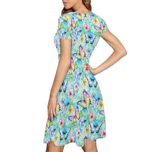 Image of AFPANQZ Womens Casual Summer Lightweight Vintage Dress Short Sleeve Midi Dress Knee-Long Luxury Formal Dress