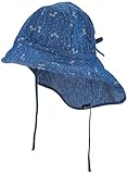 Flapper mit Nackenschutz und Bindebändern aus weichem Jeansstoff mit kleinen Silberblumen