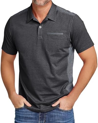 SWISSWELL Polo Shirts for Men with Pocket Short Sleeve Lightweight Performance Golf Shirt Summer Casual Mens Polos Dark Grey 2XL