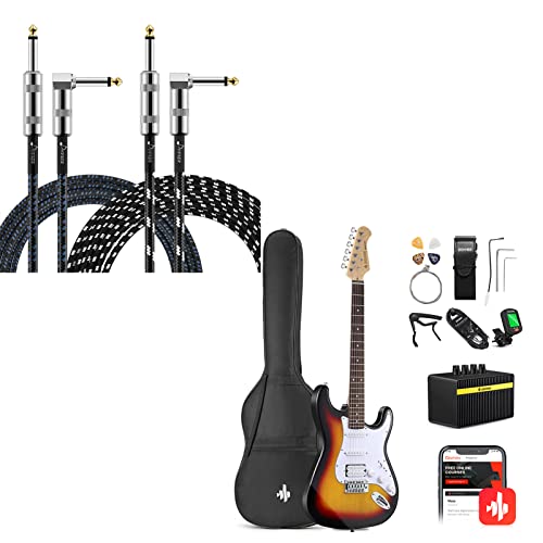 Donner Dst-100S 39 Inch Electric Guitar Beginner Kit Solid Body Full Size Sunburst Hss Pick Up For Starter & Donner Guitar Cable 10 Ft 2 Pack #TOP14