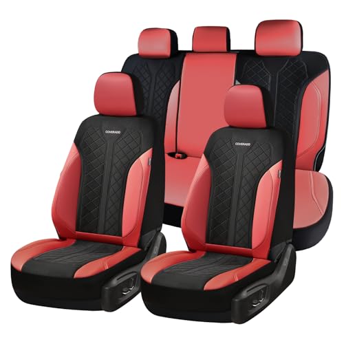 Image of Coverado Seat Covers Full Set, Waterproof Car Seat Covers, PU Leather & Breathable Mesh Seat Protectors, 5-Piece Automotive Seat Covers, Universal Fit for SUVs, Trucks, Sedans