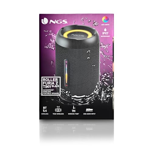 Miniatura 7 de Ngs Roller Furia 2 Tiny Black - Altavoz Portátil Compatible Con Tecnología Bluetooth, Impermeabilidad Ipx7, 20 W, True Wireless, Usb, Duración Batería 7 Horas, Aegro
