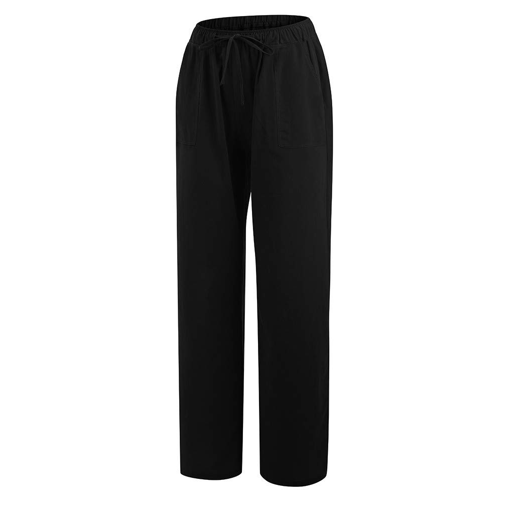 Damen Sommerhose Leinen Leicht Freizeithose Frauen Straight Weite Beine Hose Leinenhose Lange Loose Beach Pants Mädchen Strandhose Fit Hosen Lässige Stoffhose Jogginghose Yogahose, Z1-schwarz
