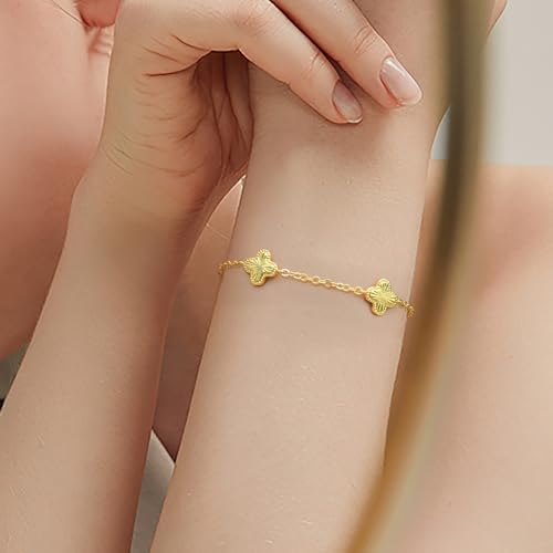 Gold Bracelets for Women 14K Gold Bracelets for Women Clover Bracelet for Womens with Adjustable Chain Lucky Dainty Four Leaf Clover Bracelet for Womens3