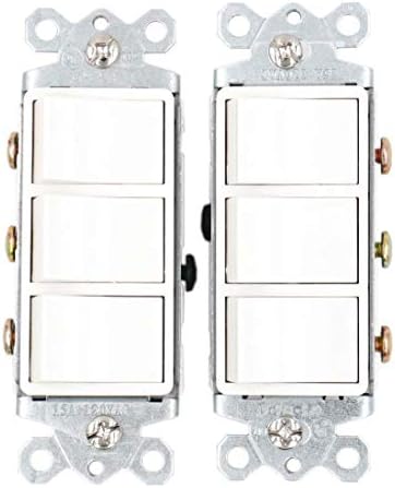 Baomain Triple Three-Function Rocker Switch Commercial Grade 15 Amp 120 Volt UL&CUL White 2 Pack