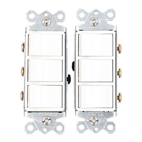 Baomain Triple Three-Function Rocker Switch Commercial Grade 15 Amp 120 Volt Ul&Cul White 2 Pack #TOP3