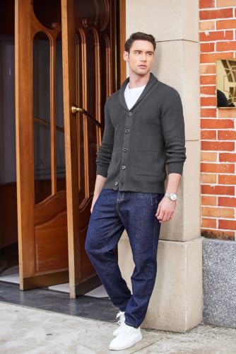 Image of COOFANDY Mens Shawl Collar Cardigan Sweater Button up Sweater with Pockets