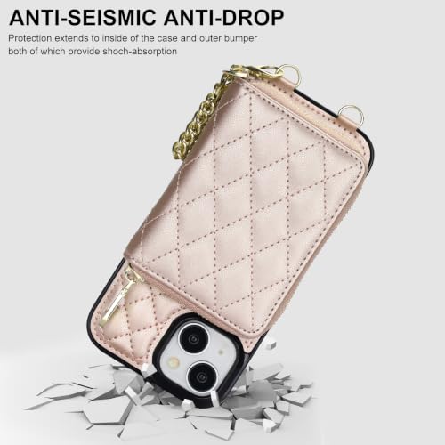 Asuwish Magnetic Wireless Charging Wallet Phone Case for iPhone 13/14 6.1 inch with Screen Protector Crossbody Strap RFID Blocking Card Holder iPhone13 iPhone14 5G i i-Phone i13 i14 Women Rose Gold by Asuwish - Used condition - Image 7