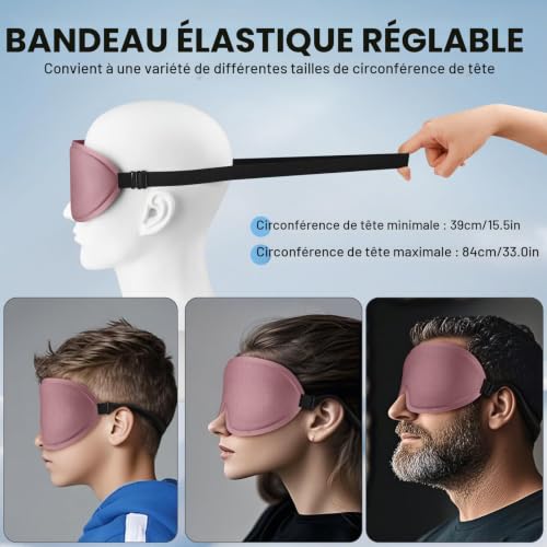 YLK Masque de Nuit Homme/Femme, 3D Masque de Sommeil Latéral Anti-Lumière, Combustion Légère et Respirante, élastiques Réglables (Rose) – vue 6