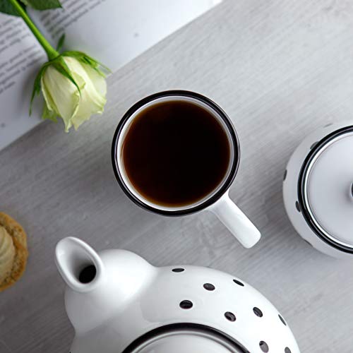 City To Cottage Handmade White And Black Polka Dot Ceramic 10Oz/300Ml Hot Chocolate, Coffee, Tea Mug, Cup With Large Handle, Unique Designer Pottery For Tea Lovers #TOP2
