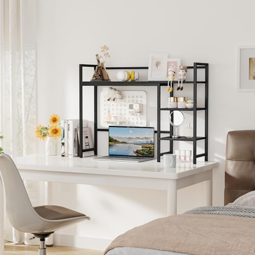 Snughome Desk Shelf, 38.6" Desk Hutch for Computer Monitor, Organizer Shelf, 4 Tier Display Rack, Wood Bookshelf Storage Rack for Home Office Dorm, Black - Image 6