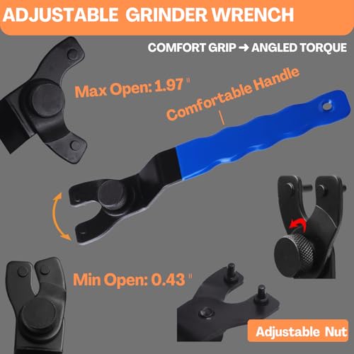 Image of Adjustable Angle Grinder Wrench & Nut Kit 5PCS, 5 /8-11 Lock Nut
