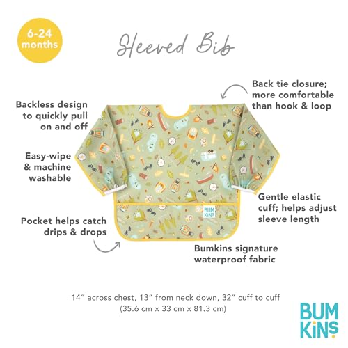 Bumkins Sleeved Bib for Girl or Boy, Baby and Toddler for 6-24 Mos