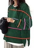 Women's Oversized Crewneck Sweaters Batwing Long Sleeve Side Slit Ribbed Knit Pullover Sweater Tops