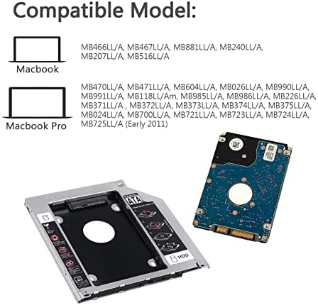 Hard Drive Caddy Tray 2nd HDD SSD Kit Compatible with 2.5" 9.5mm SATA HDD SSD 2nd HDD Adapter for Apple MacBook Pro Unibody 13 15 17 SuperDrive DVD Drive
