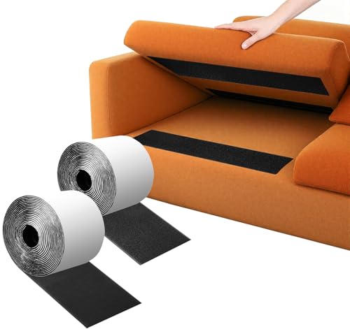 BLISSIQUEE Hook and Loop Tape Self Adhesive 5Mx10CM, Stop Sofa Cushions Slipping, Rug to Carpet Gripper Black Heavy Duty Hook and Loop Strips for Sofa Cushions/Mattress/Crafts Projects/Carpets