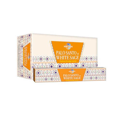Sacred Elements Palo Santo Incense Sticks – 12 Boxes (100+ Hand-Rolled Sticks) – Indian Masala Incense with Authentic Peruvian Wood – for Meditation, Cleansing & Energy Protection.
