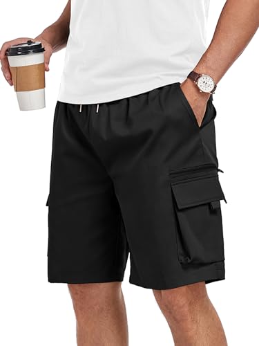 ZAFUL Flat Pocket Casual Shorts for Men Cargo Shorts Fashion Summer Short Drawstring Outdoor Twill Shorts 1-Black M