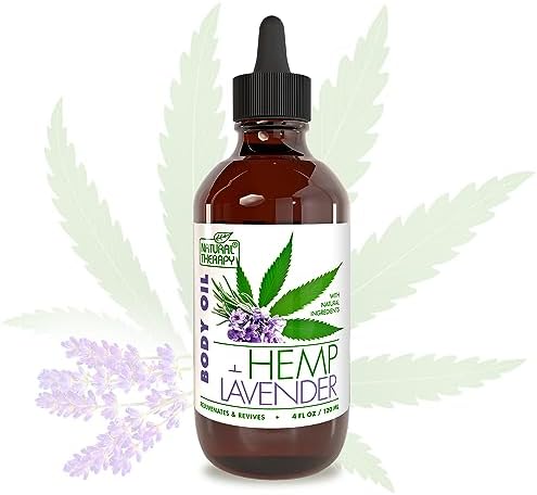 Natural Therapy Body Oil with Hemp & Lavender - Dry Skin Moisturizer and Hydrating Massage Oil - Increase Skin Elasticity and Provide Anti-Aging Support for Face and Body (4 fl.oz)