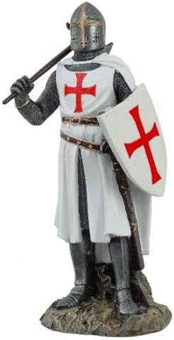 Crusader Knight in Full Shield and Sword Armor Collectible Figurine 11.5 Inch Tall