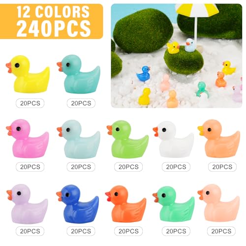 240 Pcs Mini Resin Ducks, 12 Colors Tiny Duck Figurines Bulk, Mini Ducks for Miniature Characters Fairy Micro Landscape Aquarium Dollhouse and DIY Decorative Accessories