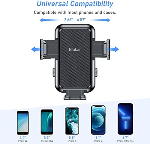 Blukar Car Phone Holder, Adjustable Car Phone Mount Cradle 360° Rotation - 4 in 1 Strong Suction Phone Holder for Car Dashboard/Windscreen/Air Vent - One Button Release for 4.0 to 6.7 inch Phones