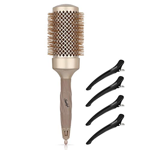 Sndyi Professional Round Brush for Blow Drying, Large Nano Thermal Ceramic & Ion Styling Brush for Long-Medium Hair, Lightweight Anti-static Roller Hair Brush for Women + 4 Sectioning Hair Clips