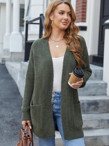 Image of Snuggle Sac Cardigan Sweaters for Women with Pocket Trendy Casual Long Sleeve Tops Open Front Fall Winter Coats