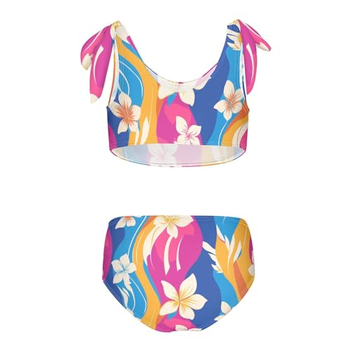 KLL Retro Boho Flower Girls Two Piecing Bikini Sets Quick-Dry Swimsuit Swimming Suits Cute Shoulder Strap2