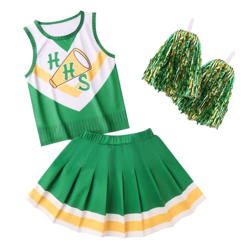 BERHANGO Déguisement Halloween Fille Cheerleader Pom Pom Girl Costume Cheerleader pour Halloween Anniversaire Fête Cosplay 6-14 Ans Cover