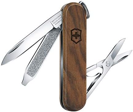 Victorinox Classic SD Swiss Army Pocket Knife, Small, Multi Tool, 5 Functions, Scissors, Nail File, Wood