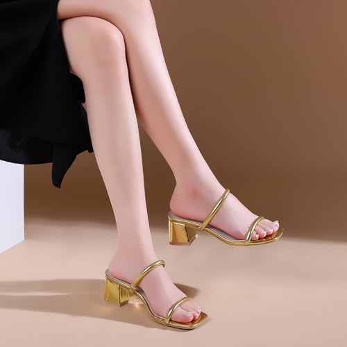 Image of Goderci Women's Chunky Block Low Heeled Sandals | 2 Strap, Square Open Toe, Slip On, Mule Heels
