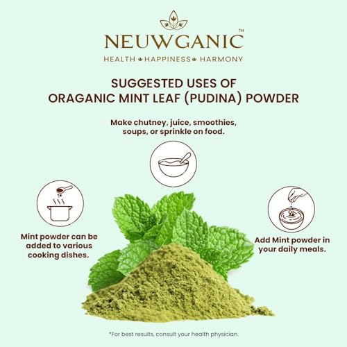 Image of Neuwganic - Organic Mint Leaf Powder - Pudina Powder - India Organic and Usda Certified - Ideal for Cooking, Seasoning & Cosmetics Use - 200 Gm Pack of 2