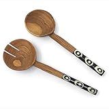 Hand Carved Olive Wood Petite Salad Servers with Bone Handles
