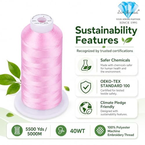 Image of Simthread 5500Yds /5000M 40WT Polyester Embroidery Thread Lt Rose Pink S073 | High-yardage 5000M spool offers smooth feeding and stable 40WT polyester thread for home and commercial embroidery machines.