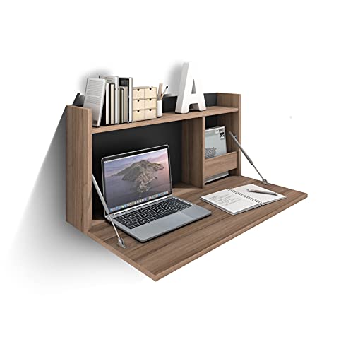 Bureau Murale en Mélamine en Couleur Noyer et Graphite, Turin Cover