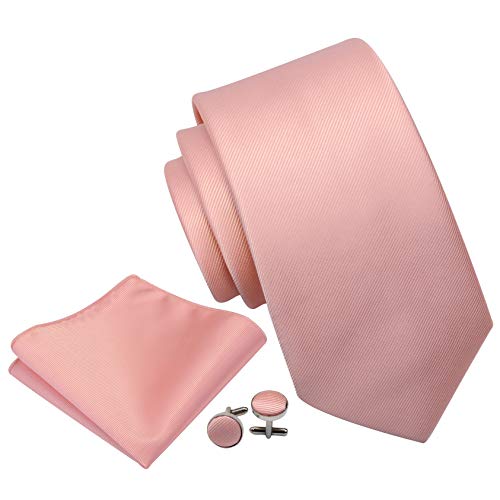 Image of GUSLESON 3.15 inch(8cm) Solid Color Necktie and Pocket Square Cufflinks Sets For Men + Gift Box