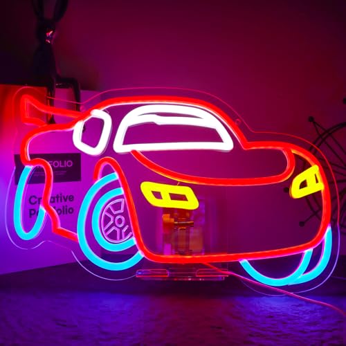 Image of Car Neon Sign Dimmable Racing Car Led Neon Light for Wall Decor for Bedroom Playroom Gameroom Birthday Party Gifts for Boys Girls Fans 15.75x9.06 IN-USB Powered-Acrylic