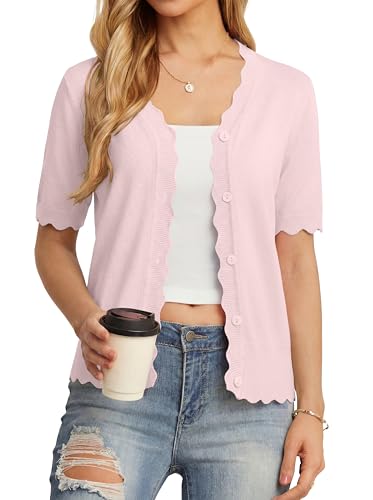 Image of GRECERELLE Summer Short Sleeve Cardigan for Womens Lightweight Cropped Knit Sweater Shrug