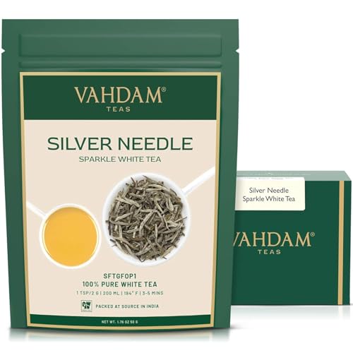 VAHDAM, Silver Pine Needle White Tea Loose Leaf 50g | Caffeine Free, Gluten Free | Pure Unblended Loose Leaf Tea | Vacuum Sealed | Brew As Hot, Iced Or Kombucha Tea