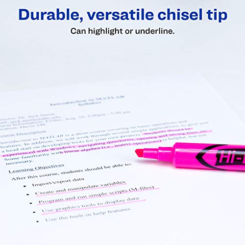 Avery Hi-Liter Desk-Style Highlighters, Smear Safe Ink, Chisel Tip, 12 Fluorescent Pink Highlighters (24010) #TOP2