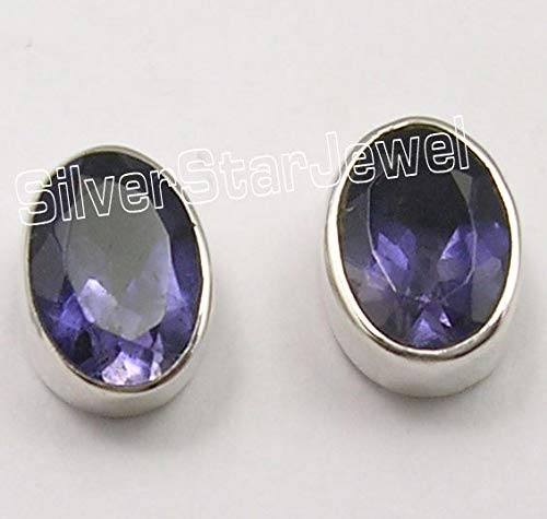 925 Pure Silver Iolite tcw 2.6 Earrings 0.4" Gems Jewelry2