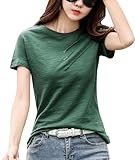 [EASTEMPO] tシャツ レディース 半袖 夏 ゆったり 無地 おしゃれ 綿 カットソー 可愛い 大きいサイズ (L, グリーン)